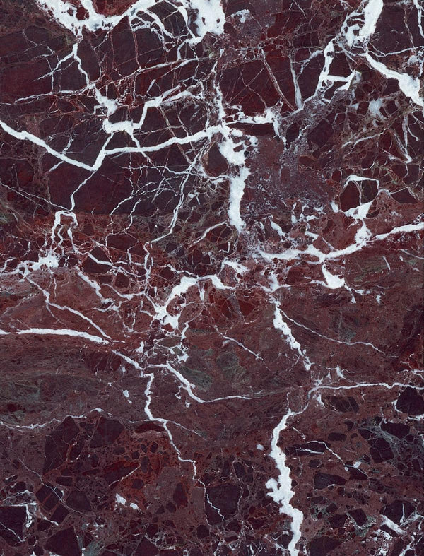 Rosso Levanto marble with deep burgundy color and fine white veining